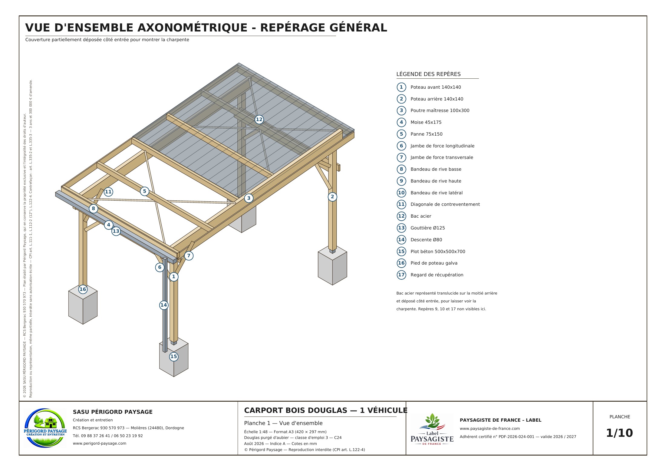 Plan original : vue d’ensemble axonométrique et repérage des pièces