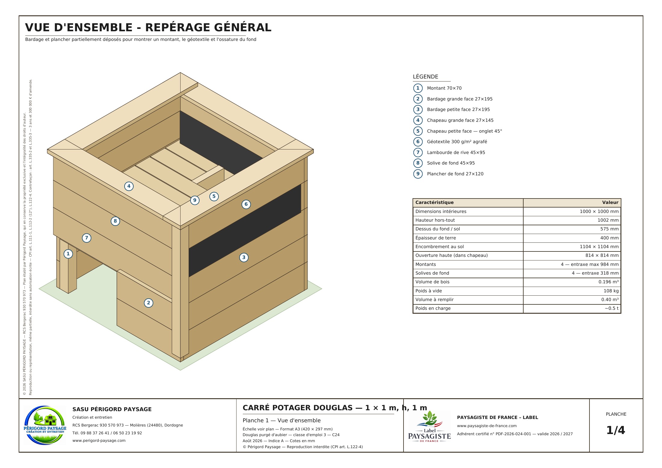 Plan original : vue d’ensemble axonométrique et repérage des pièces