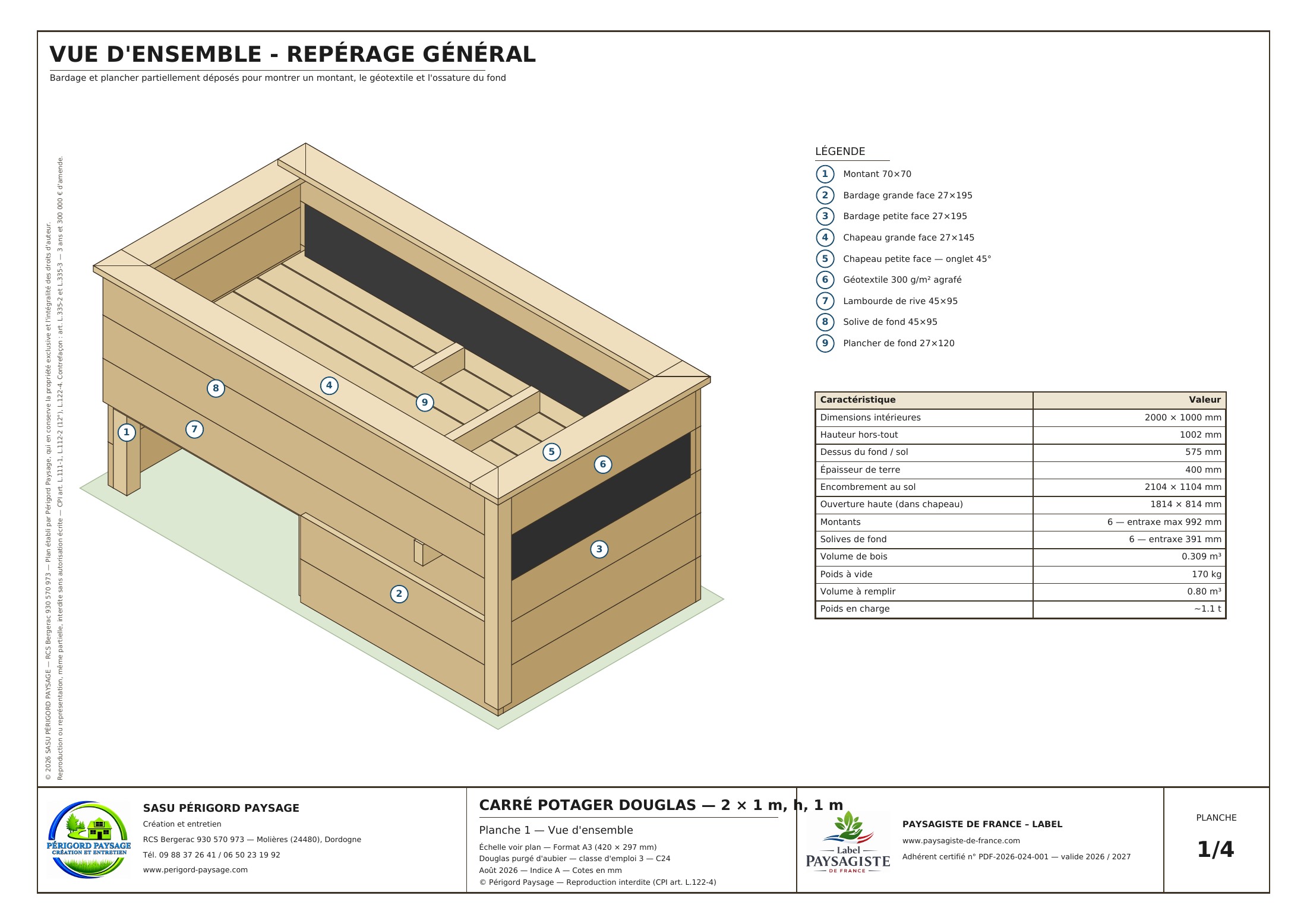 Plan original : vue d’ensemble axonométrique et repérage des pièces