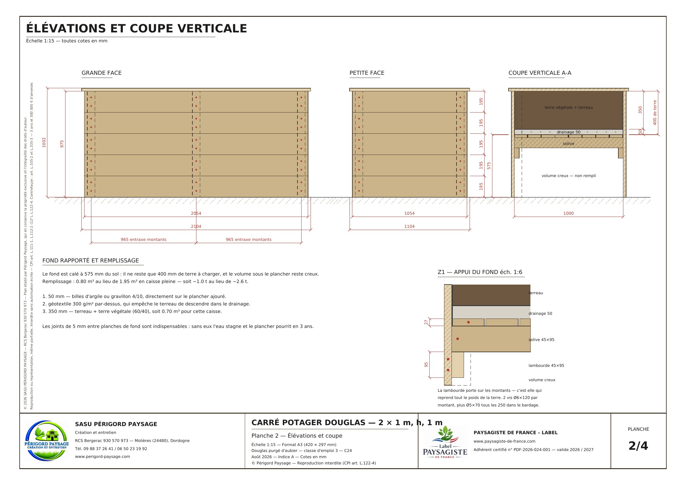 Plan original : élévations et coupe verticale