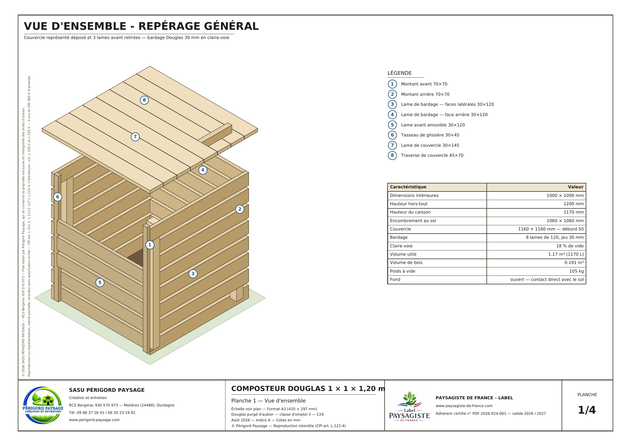 Plan original : vue d’ensemble axonométrique et repérage des pièces