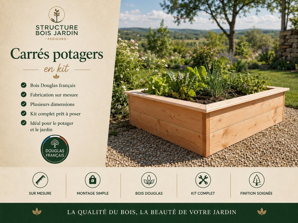 Carré potager en bois Douglas fabriqué sur mesure