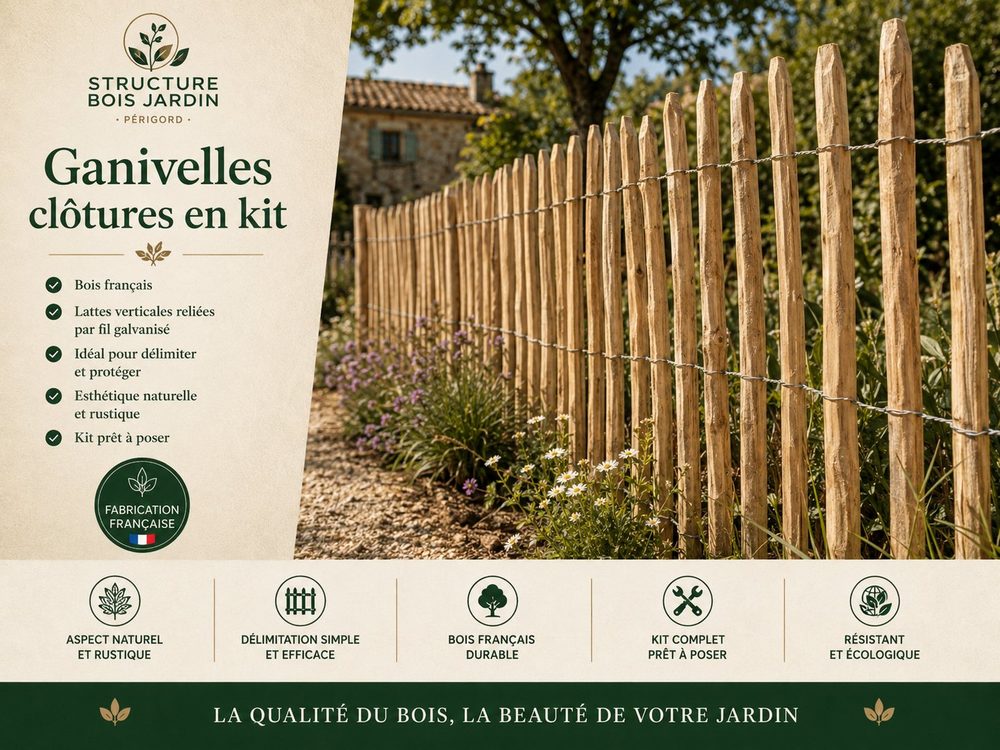 Ganivelle et clôture naturelle en bois style champêtre