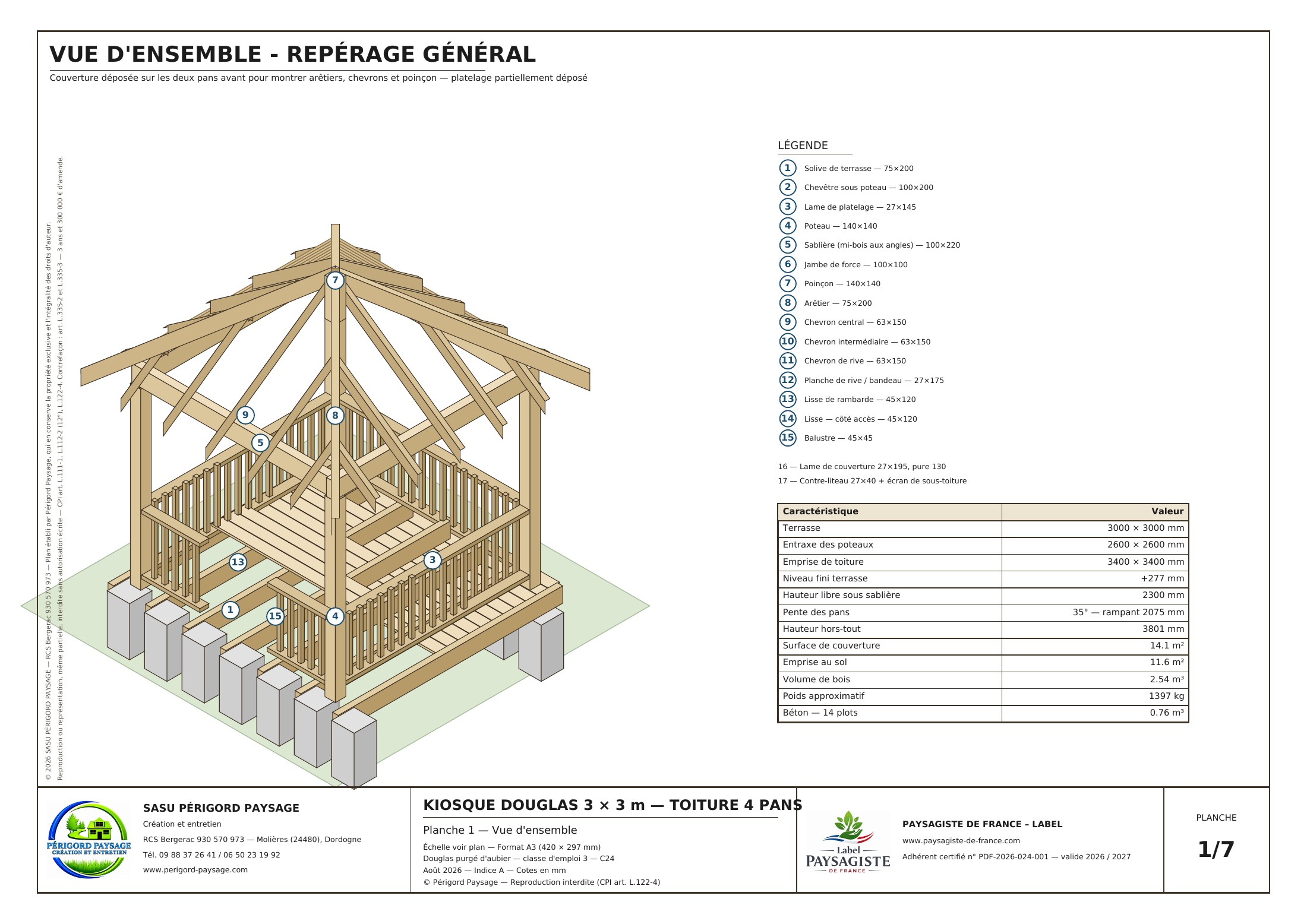 Plan original : vue d’ensemble axonométrique et repérage des pièces