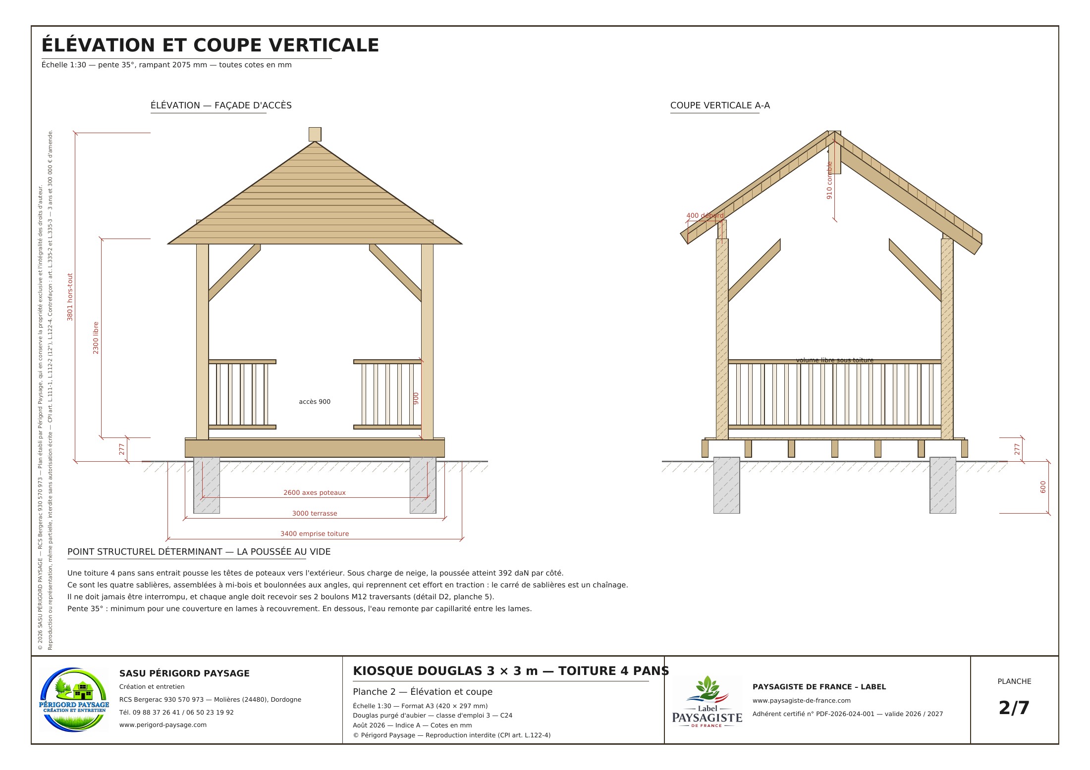 Plan original : élévation et coupe verticale