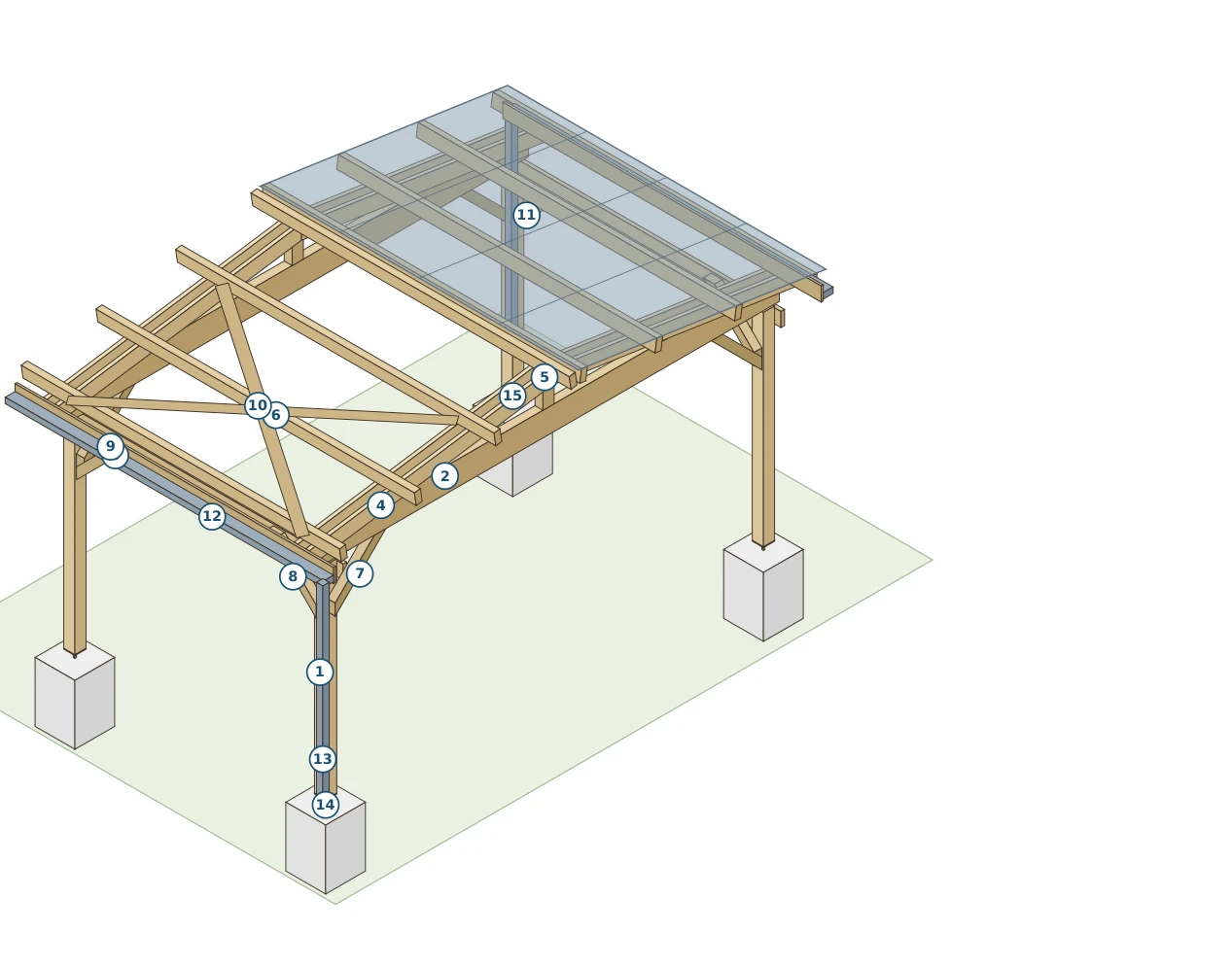 Plan original : Carport Douglas à deux pentes · 1 véhicule